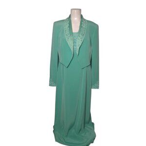 Oleg Cassini Black Tie 2 Piece Beaded Maxi Dress Gown 10 Green Wedding Formal